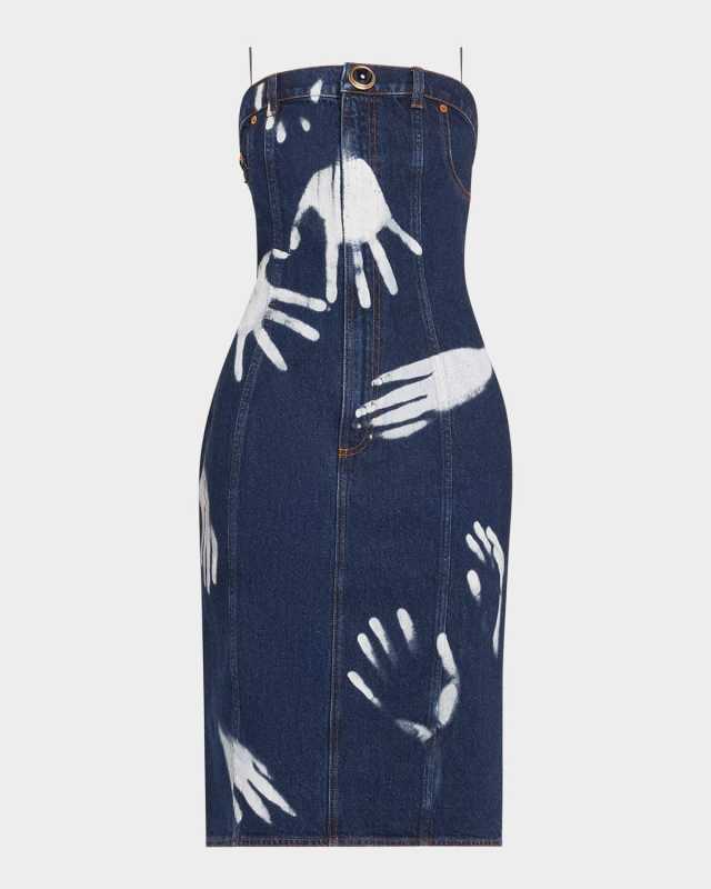 Handprint Strapless Denim Dress
